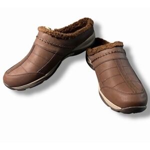 Easy Spirit Efrost Brown Women 12M Suede Slip-On Winter Shoes Faux Fur Lined NEW